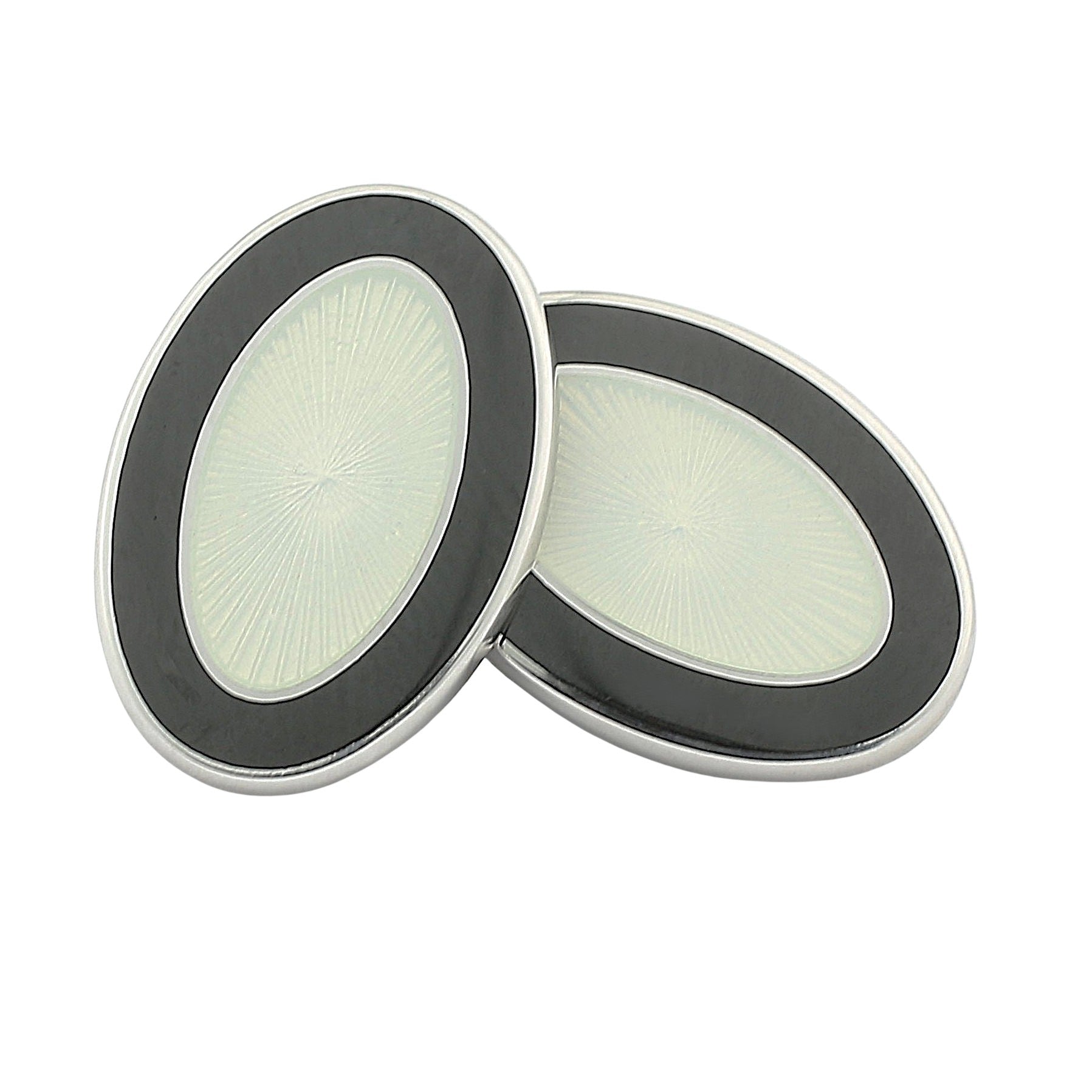 DOUBLE OVAL BLACK/WHITE ENAMEL sterling silver CUFFLINKS - cufflink