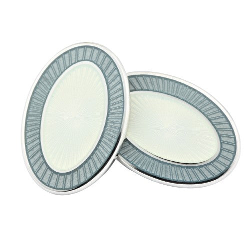 DOUBLE OVAL DRESS SET GREY/WHITE ENAMEL - cufflink