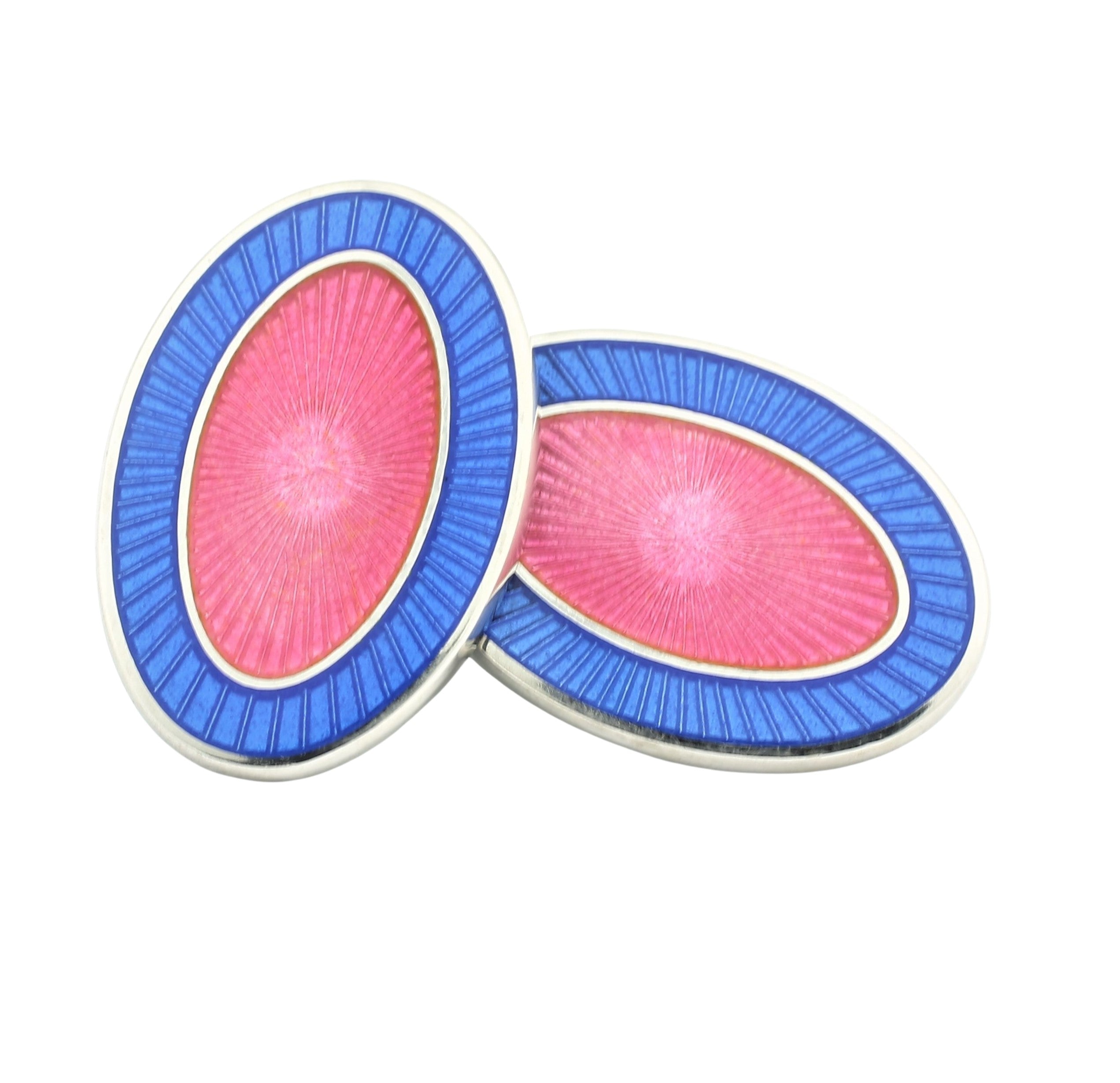 DOUBLE OVAL PALE BLUE/PINK ENAMEL sterling silver CUFFLINKS - main
