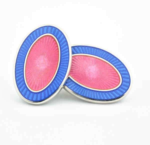 DOUBLE OVAL PALE BLUE/PINK ENAMEL CUFFLINKS