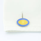 DOUBLE OVAL PALE BLUE / YELLOW enamel sterling silver CUFFLINKS - cuff