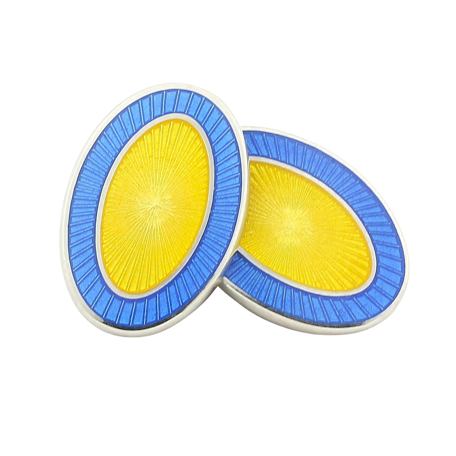 DOUBLE OVAL PALE BLUE / YELLOW enamel sterling silver CUFFLINKS - main