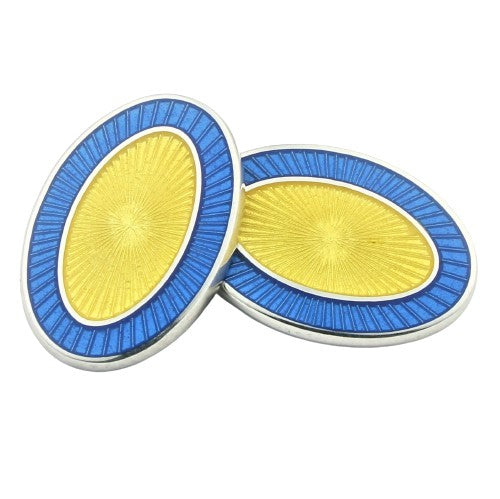 Double Oval cufflinks Pale Blue / Yellow in sterling silver