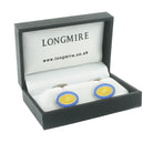 DOUBLE OVAL PALE BLUE / YELLOW enamel sterling silver CUFFLINKS - boxed