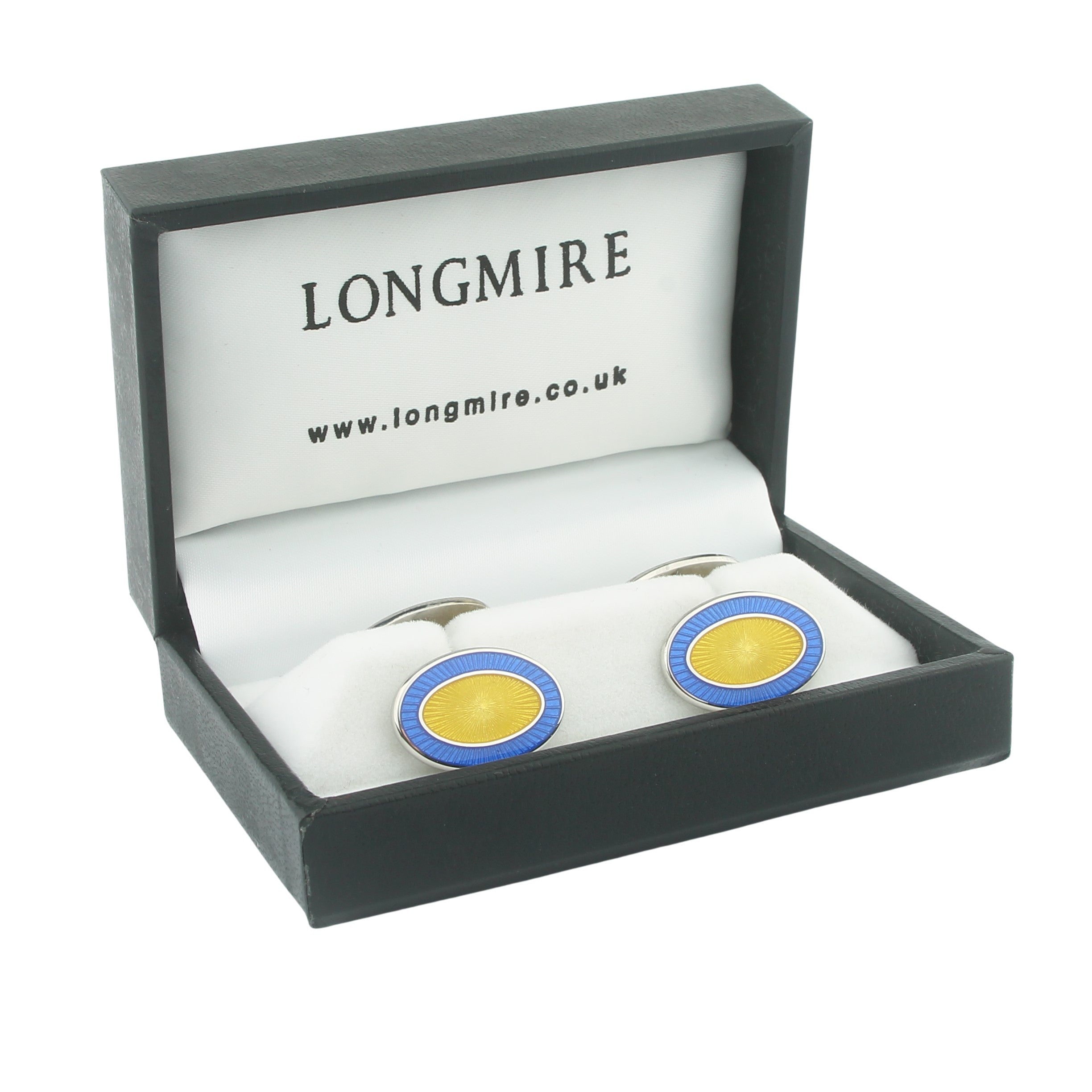 DOUBLE OVAL PALE BLUE / YELLOW enamel sterling silver CUFFLINKS - boxed