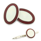 DOUBLE OVAL RED/WHITE ENAMEL sterling silver dress set - link and stud