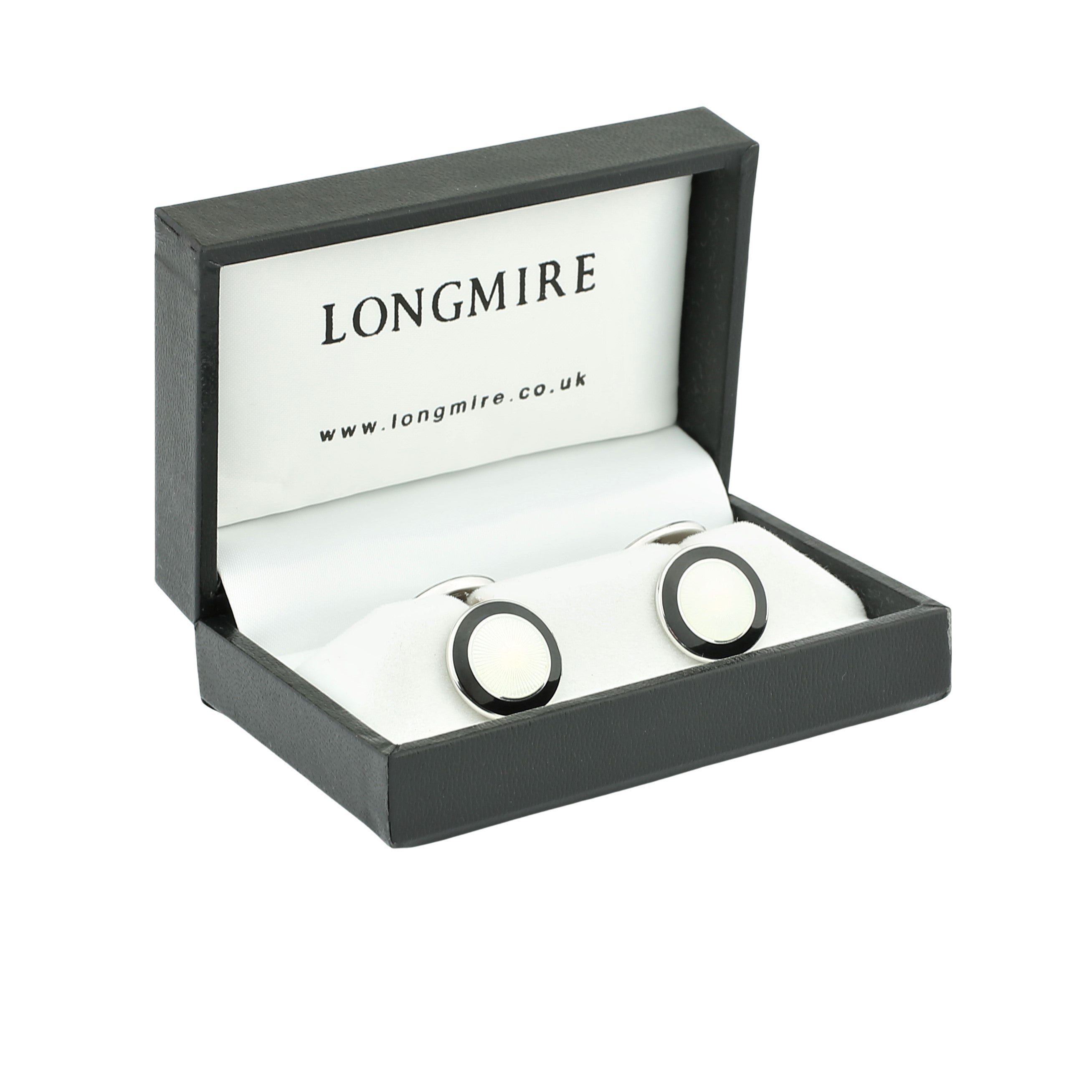 DOUBLE CIRCLE BLACK/WHITE ENAMEL sterling silver CUFFLINKS - boxed