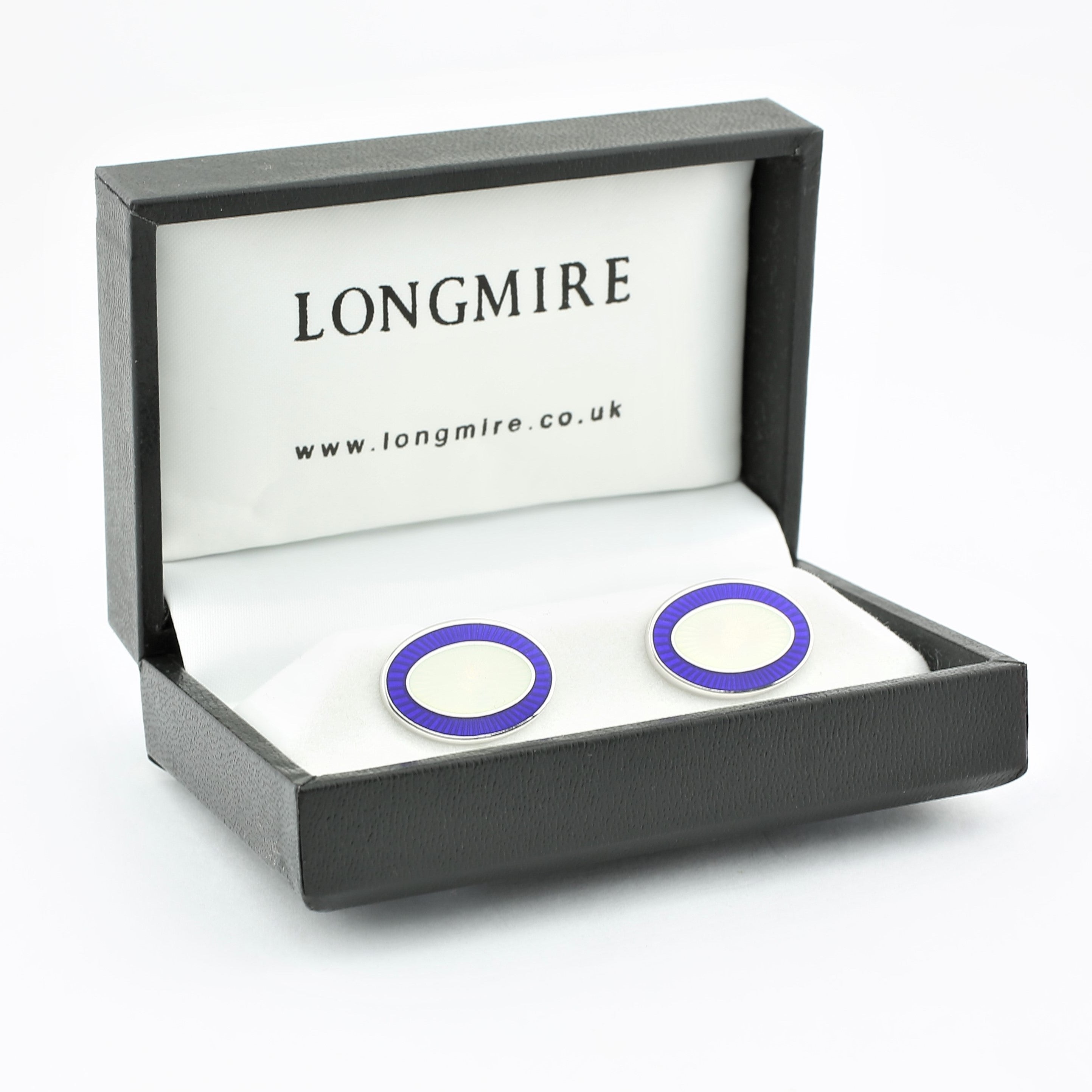 double oval blue/white enamel t-bar cufflinks - boxed