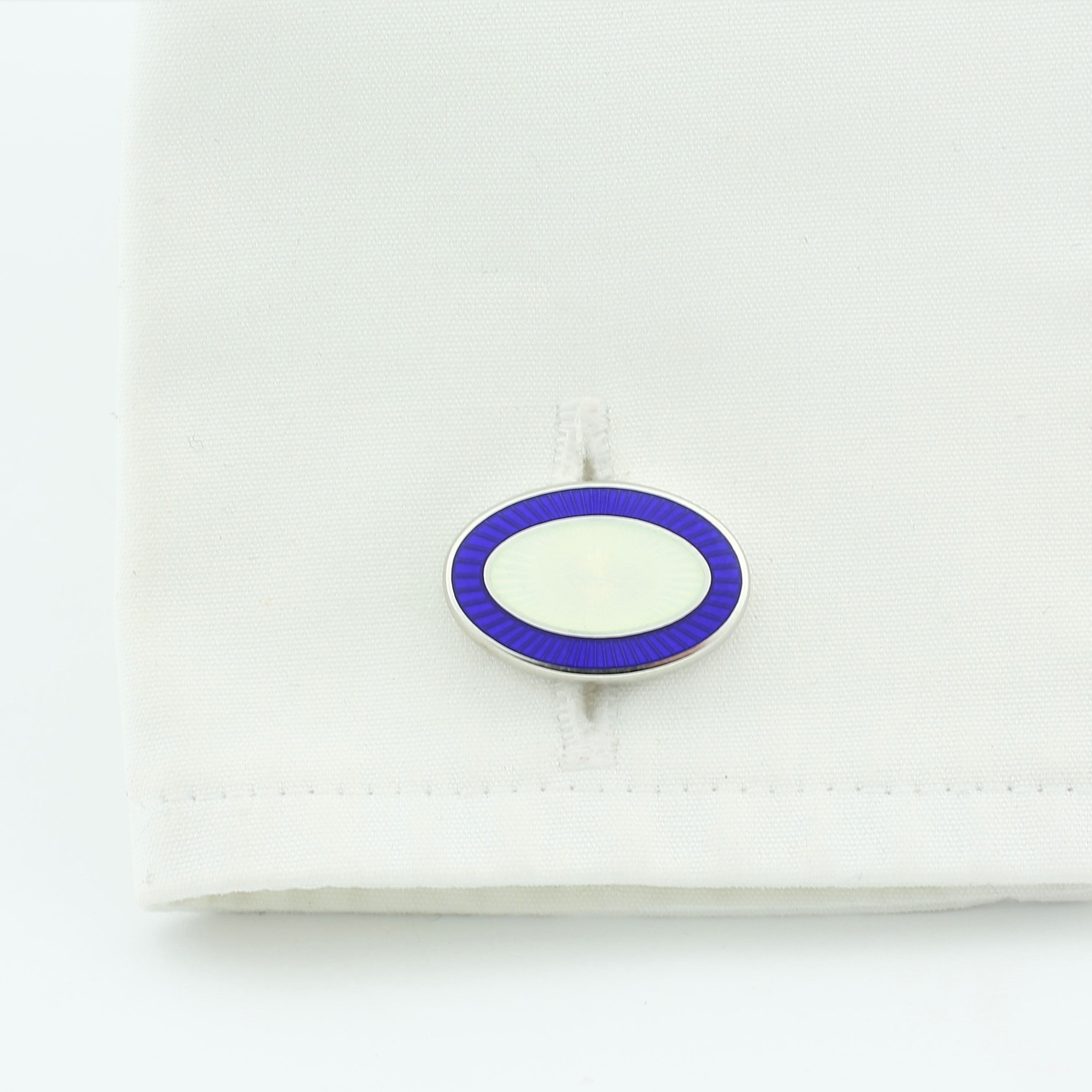 double oval blue/white enamel t-bar cufflinks - cuff