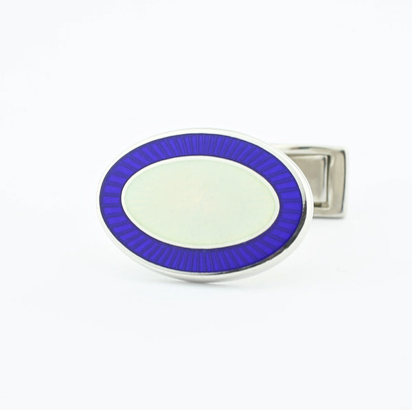 double oval blue/white enamel t-bar cufflinks
