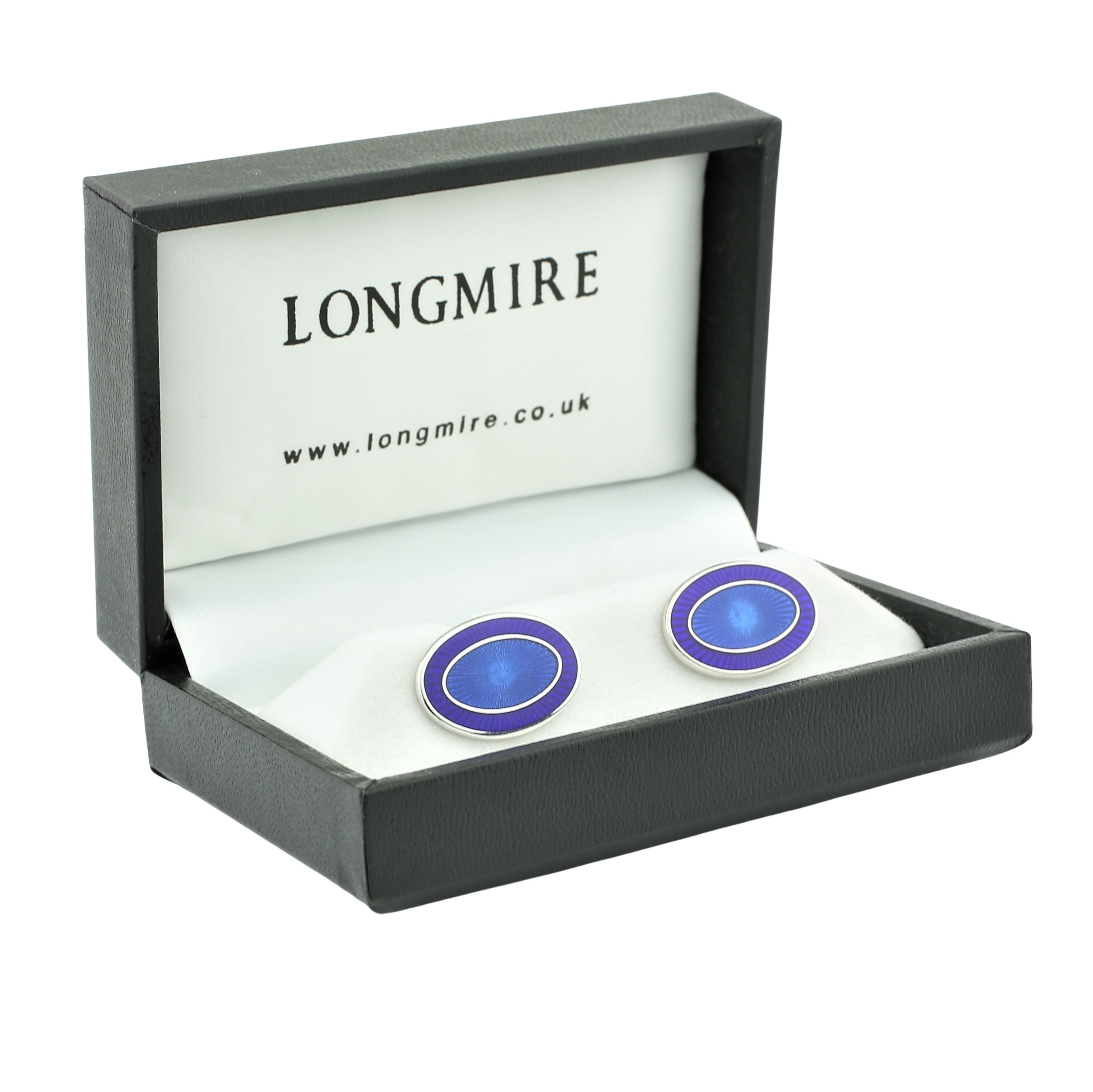 double oval blue/blue enamel sterling silver t-bar cufflinks - boxed