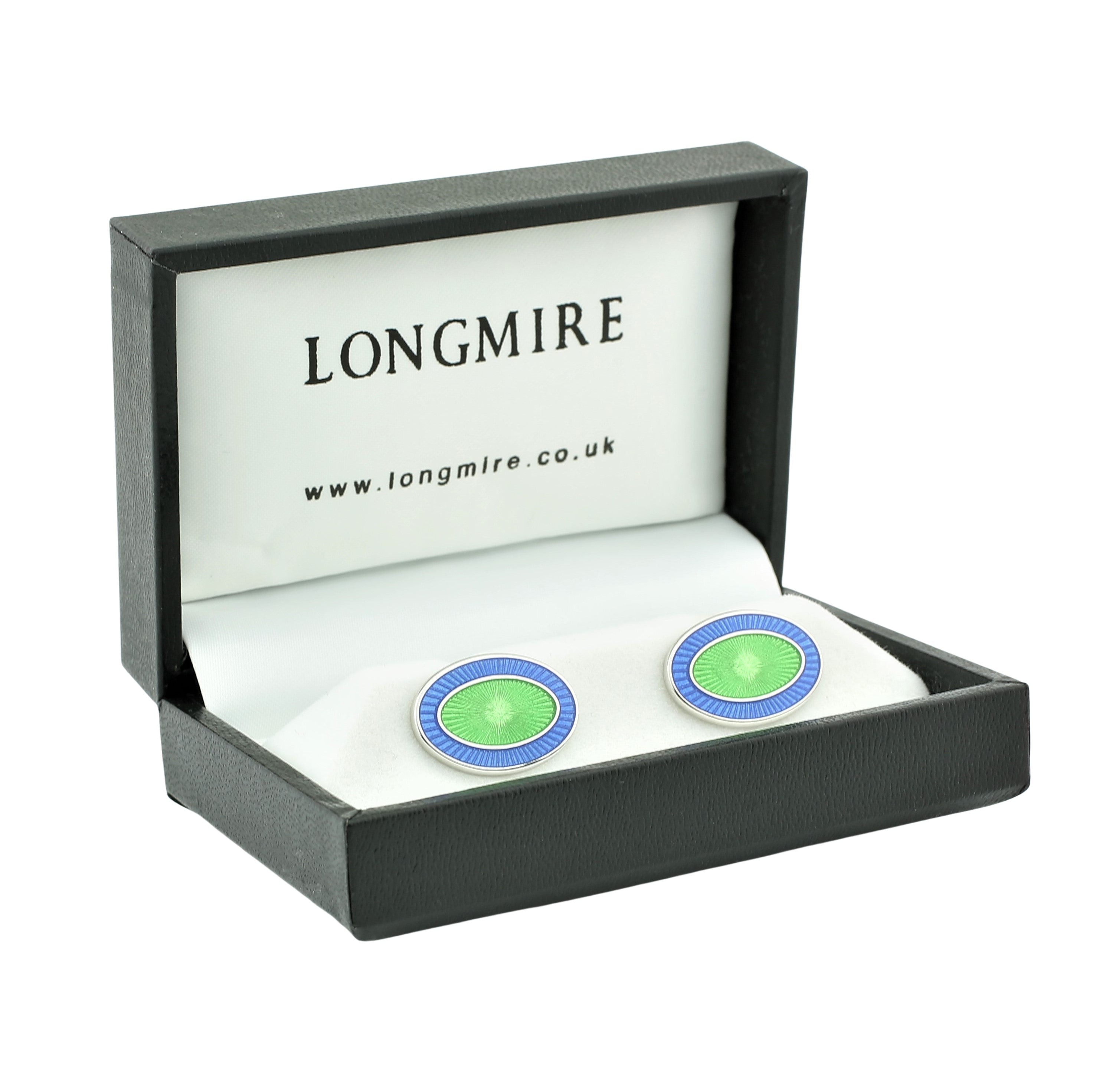 double oval pale blue/pale green enamel sterling silver t-bar cufflinks - boxed