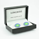 double oval pale blue/pale green enamel sterling silver t-bar cufflinks - boxed