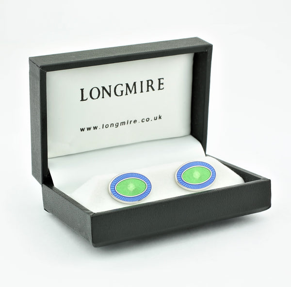 double oval pale blue/pale green enamel t-bar cufflinks