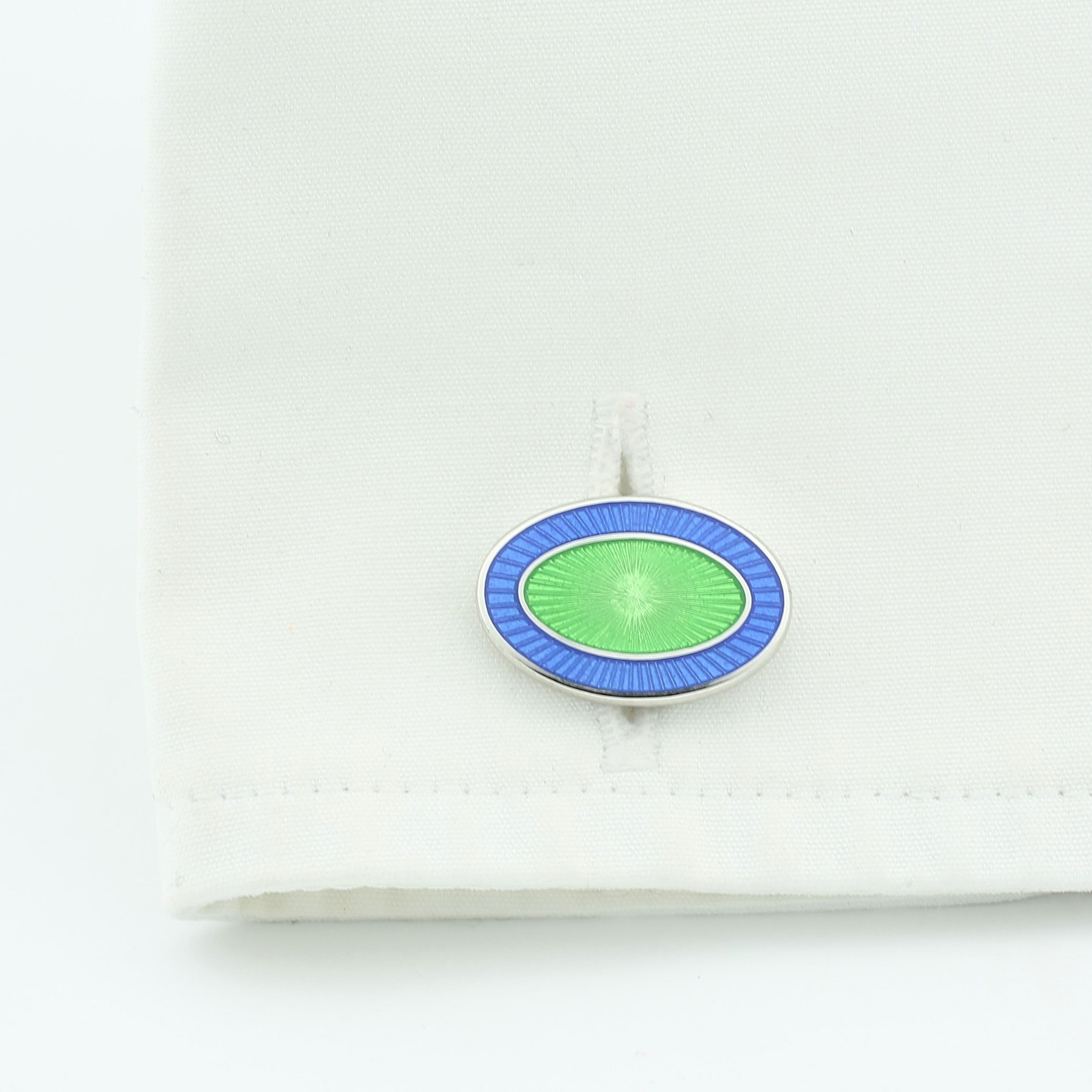 double oval pale blue/pale green enamel t-bar cufflinks - cuff