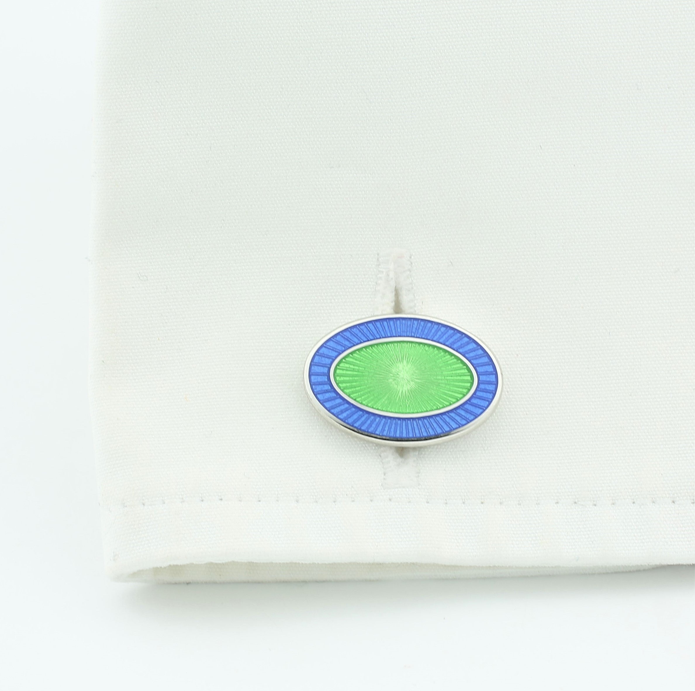 double oval pale blue/pale green enamel t-bar cufflinks - cuff
