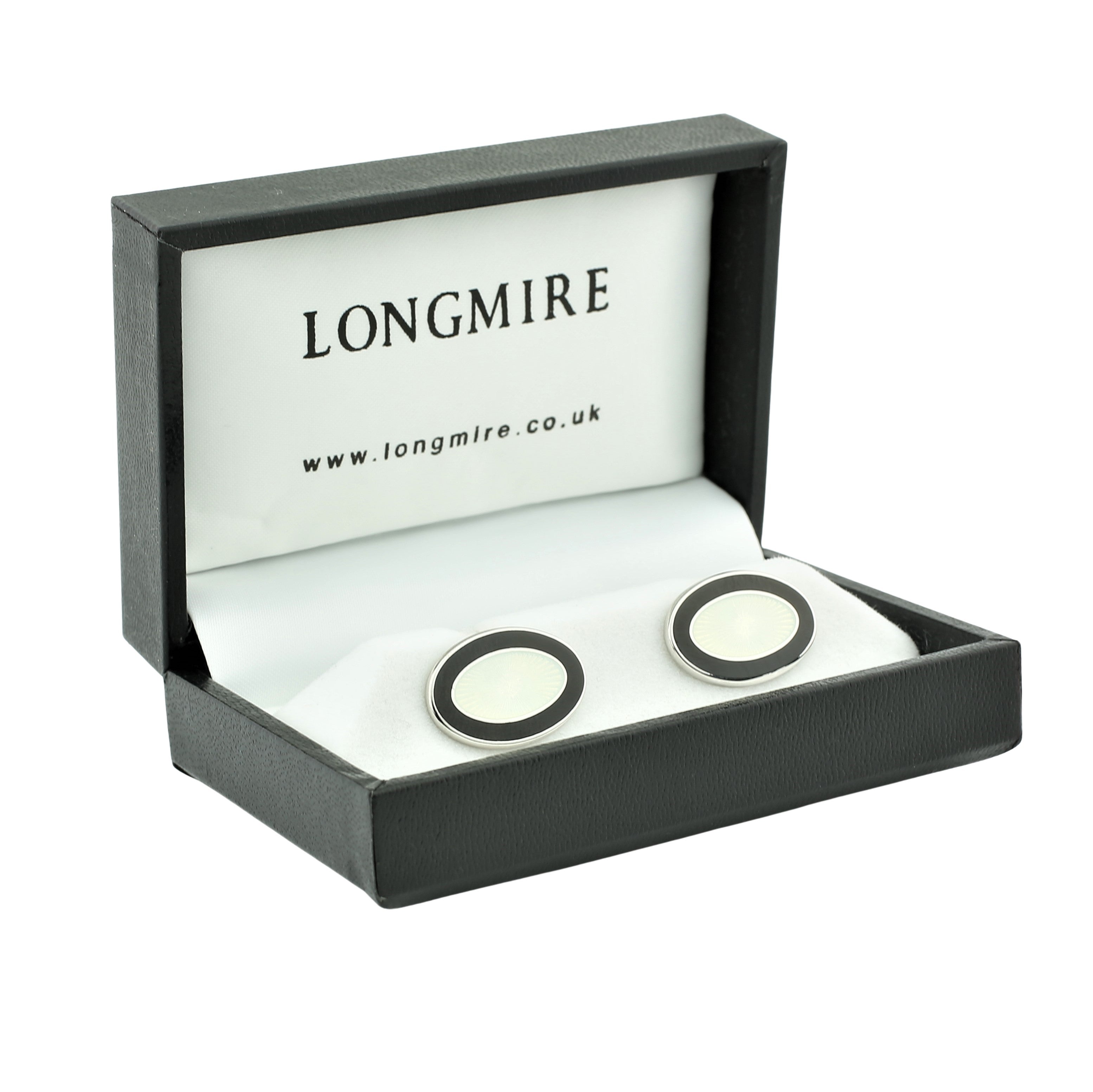 double oval black/white enamel sterling silver t-bar cufflinks - boxed
