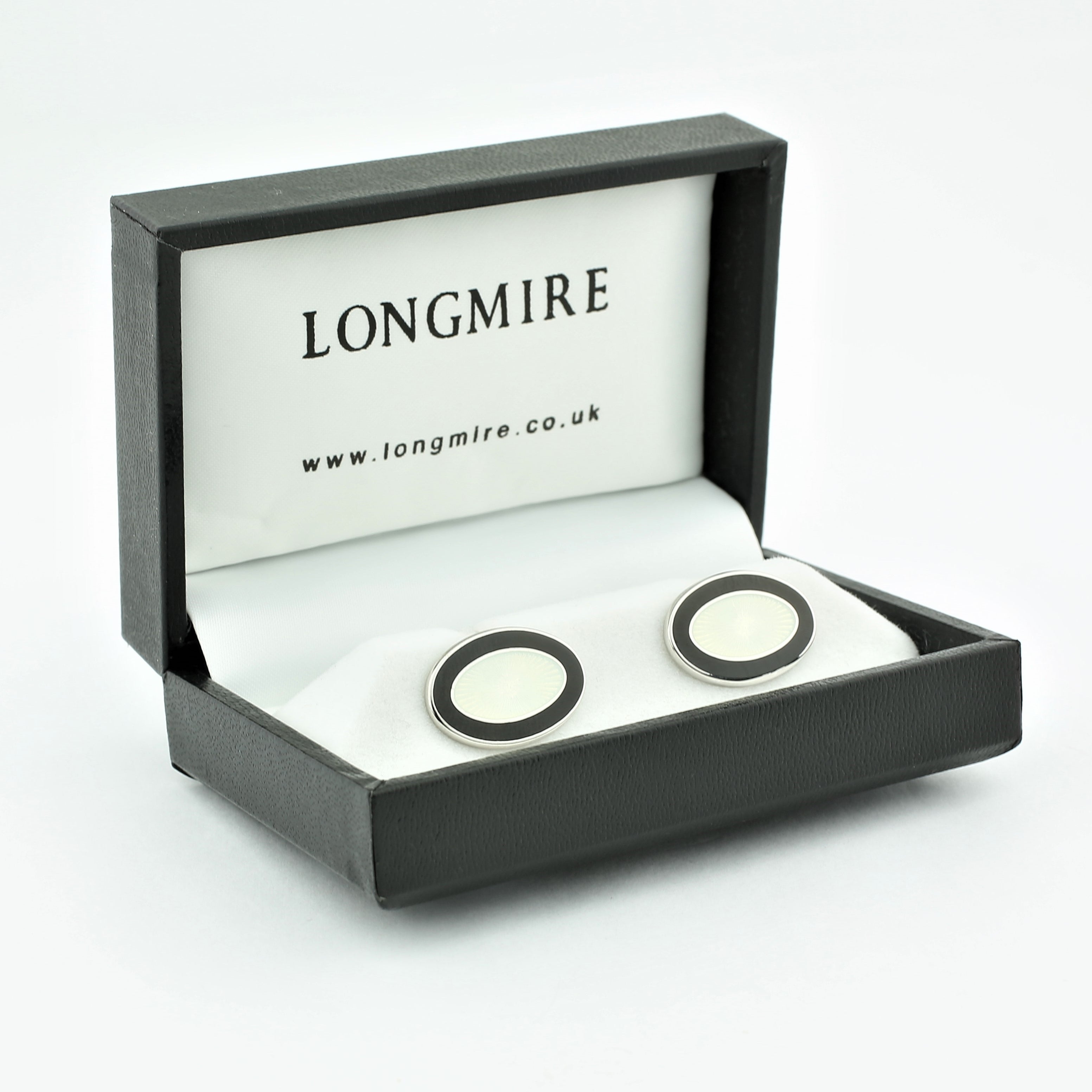double oval black/white enamel t-bar cufflinks - boxed