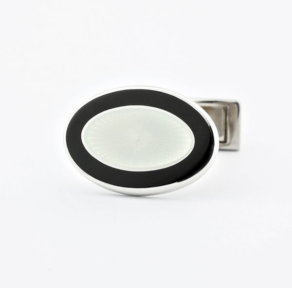 double oval black/white enamel t-bar cufflinks