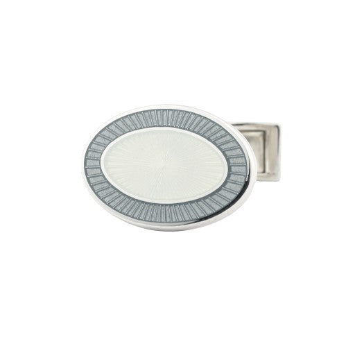 double oval grey/white enamel t-bar cufflinks - main