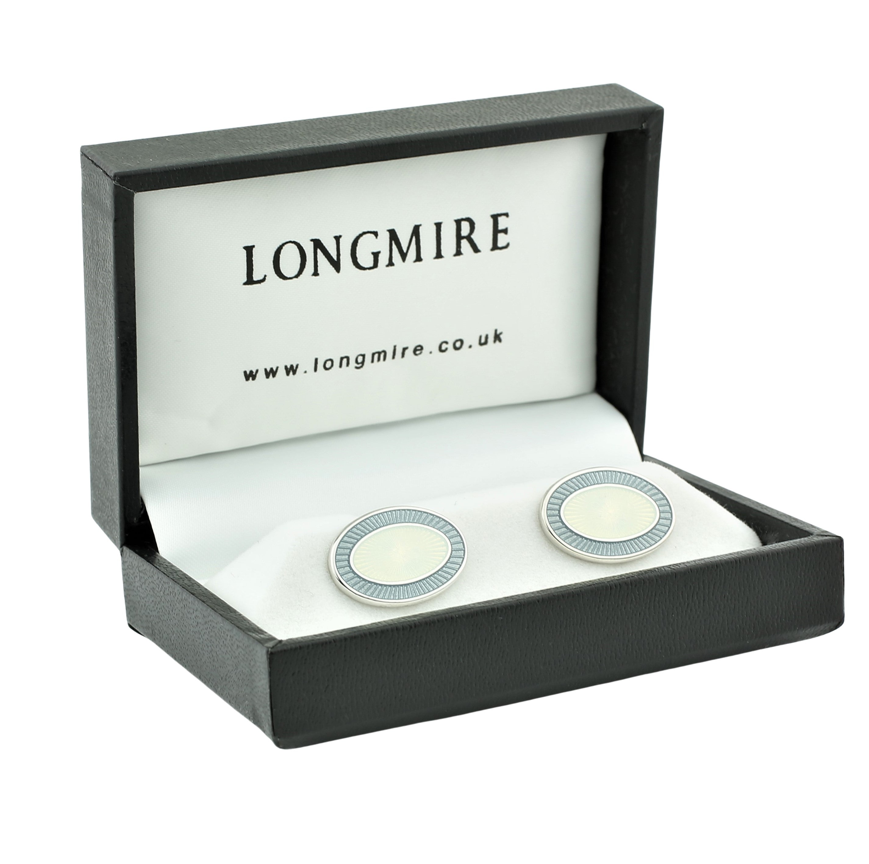 double oval grey/white enamel sterling silver t-bar cufflinks - boxed