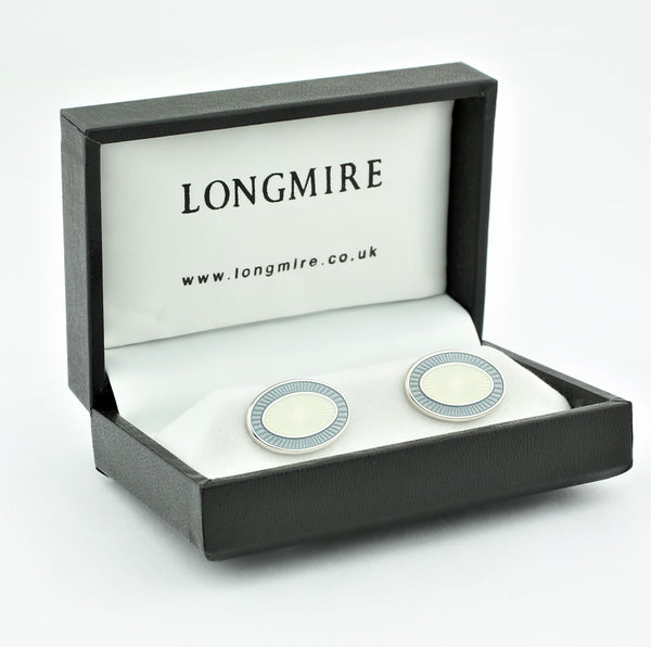 double oval grey/white enamel t-bar cufflinks - boxed