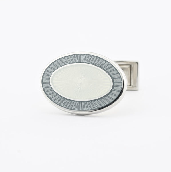 double oval grey/white enamel t-bar cufflinks
