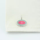 double oval steely grey/fuchsia pink sterling silver t-bar cufflinks - cuff