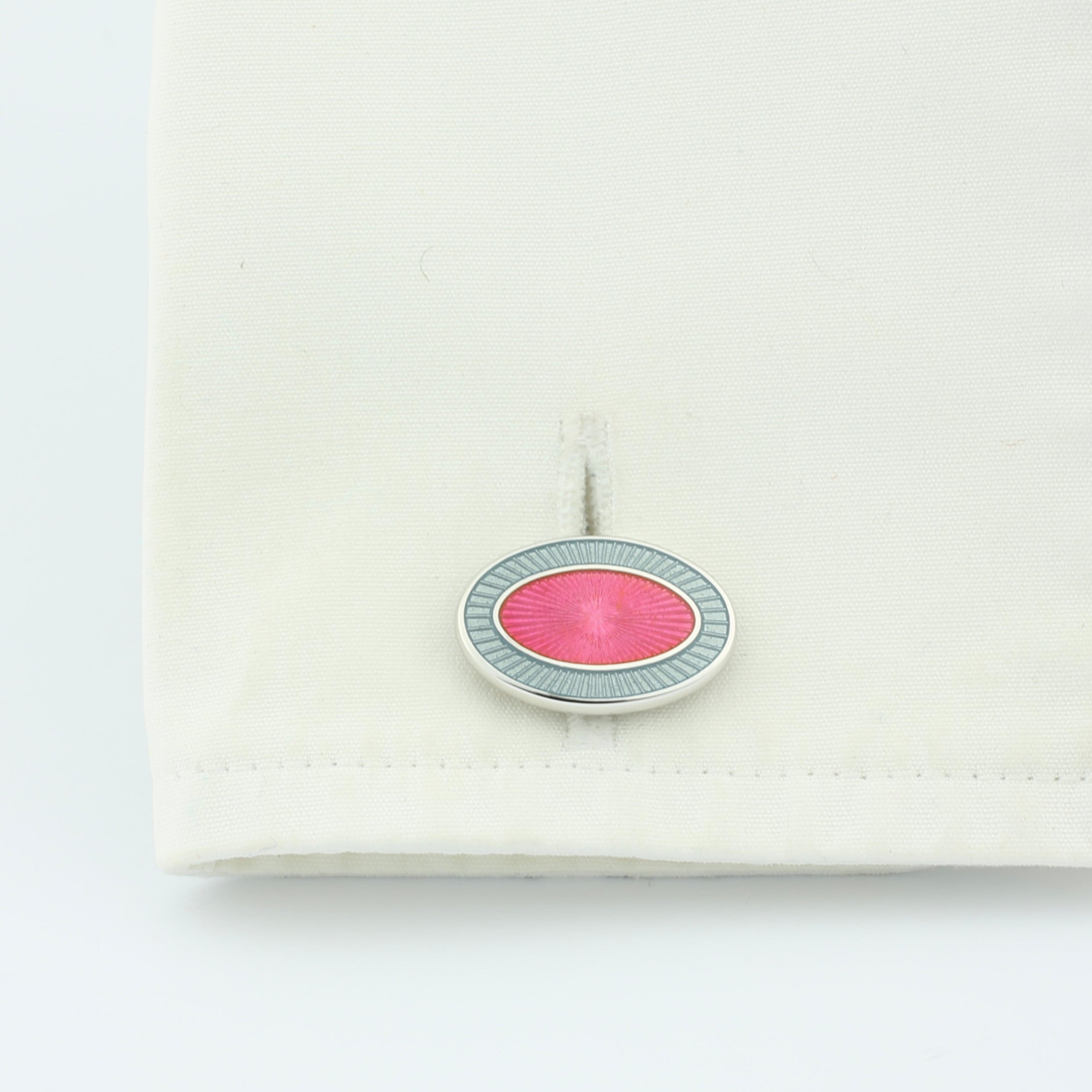 double oval steely grey/fuchsia pink sterling silver t-bar cufflinks - cuff