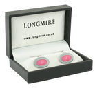 double oval steely grey/fuchsia pink sterling silver t-bar cufflinks - boxed