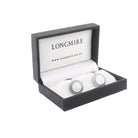 DOUBLE CIRCLE GREY/WHITE ENAMEL sterling silver CUFFLINKS - boxed