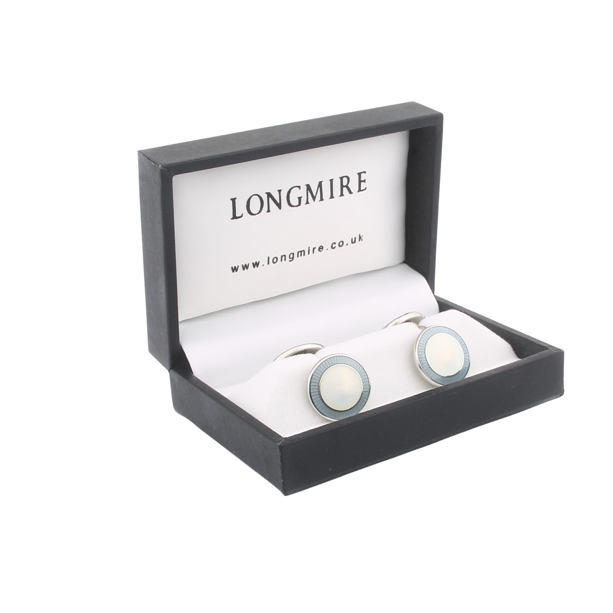 DOUBLE CIRCLE GREY/WHITE ENAMEL sterling silver CUFFLINKS - boxed