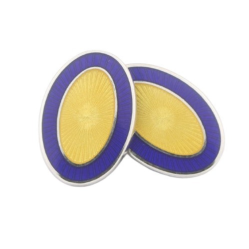 Double oval cufflinks blue and yellow in sterling silver