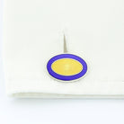 DOUBLE OVAL BLUE/YELLOW ENAMEL sterling silver CUFFLINKS - cuff