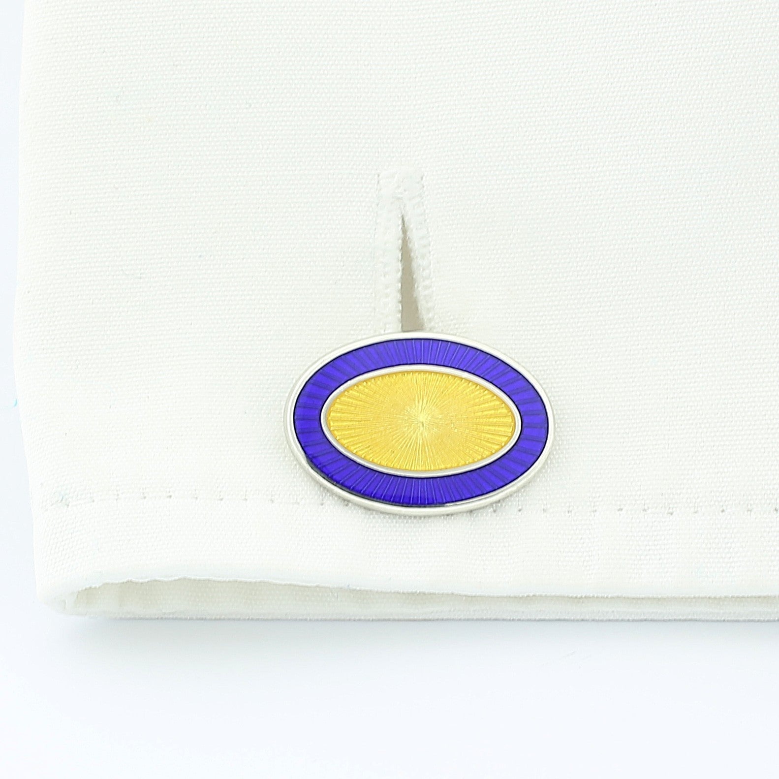 DOUBLE OVAL BLUE/YELLOW ENAMEL sterling silver CUFFLINKS - cuff