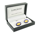 DOUBLE OVAL BLUE/YELLOW ENAMEL sterling silver CUFFLINKS - boxed
