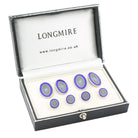 DOUBLE OVAL BLUE/GREY ENAMEL sterling silver dress set - boxed