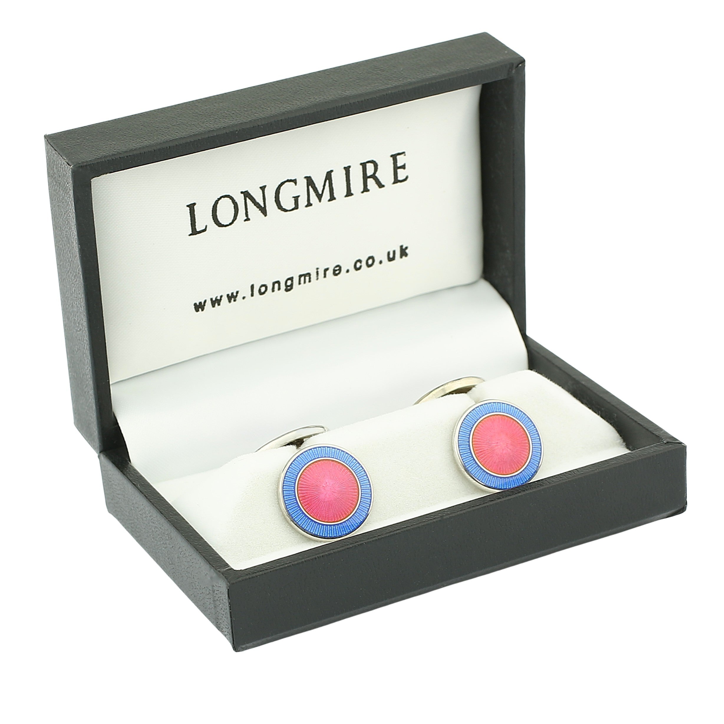 double circle pale blue/pink enamel sterling silver cufflinks - boxed
