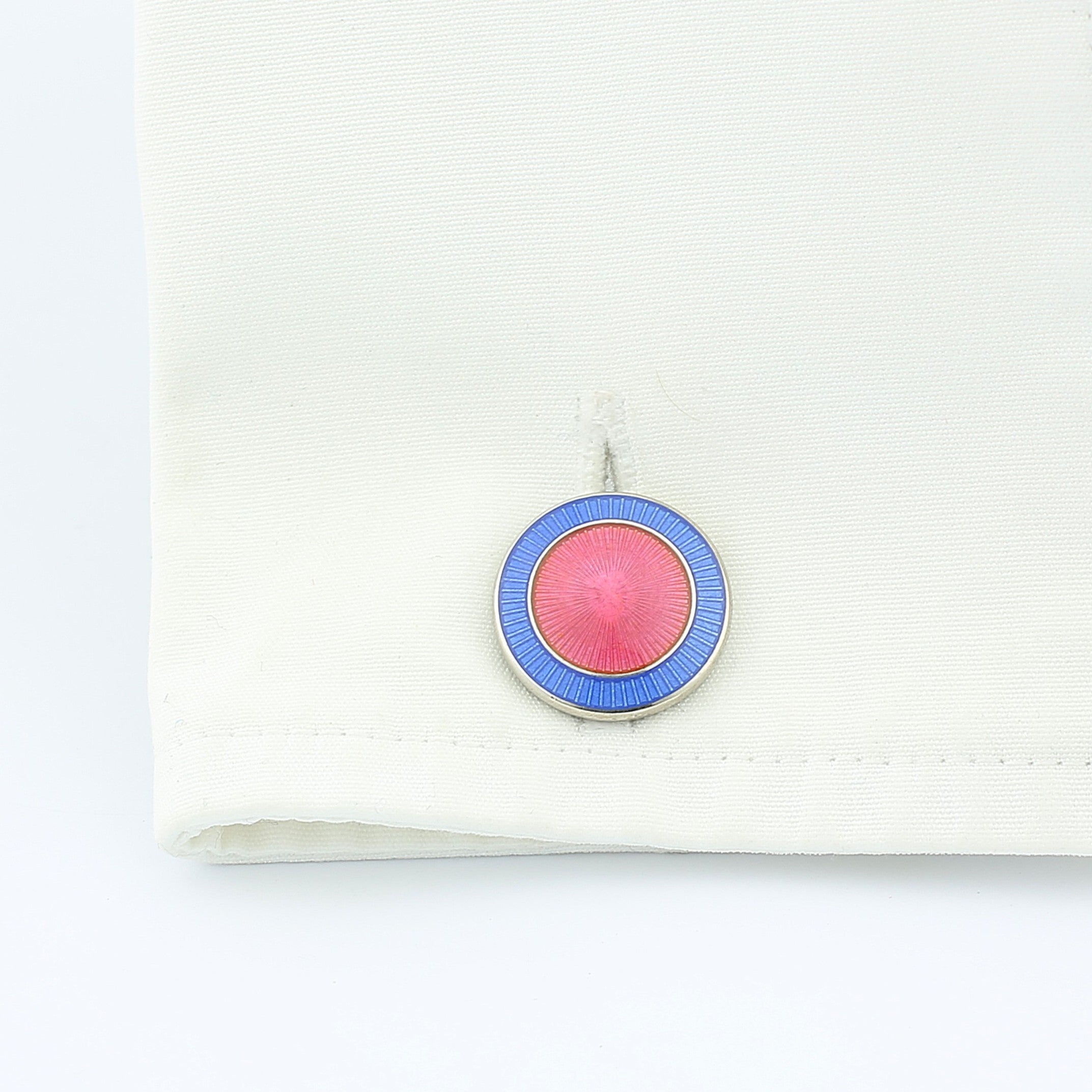 double circle pale blue/pink enamel sterling silver cufflinks - cuff