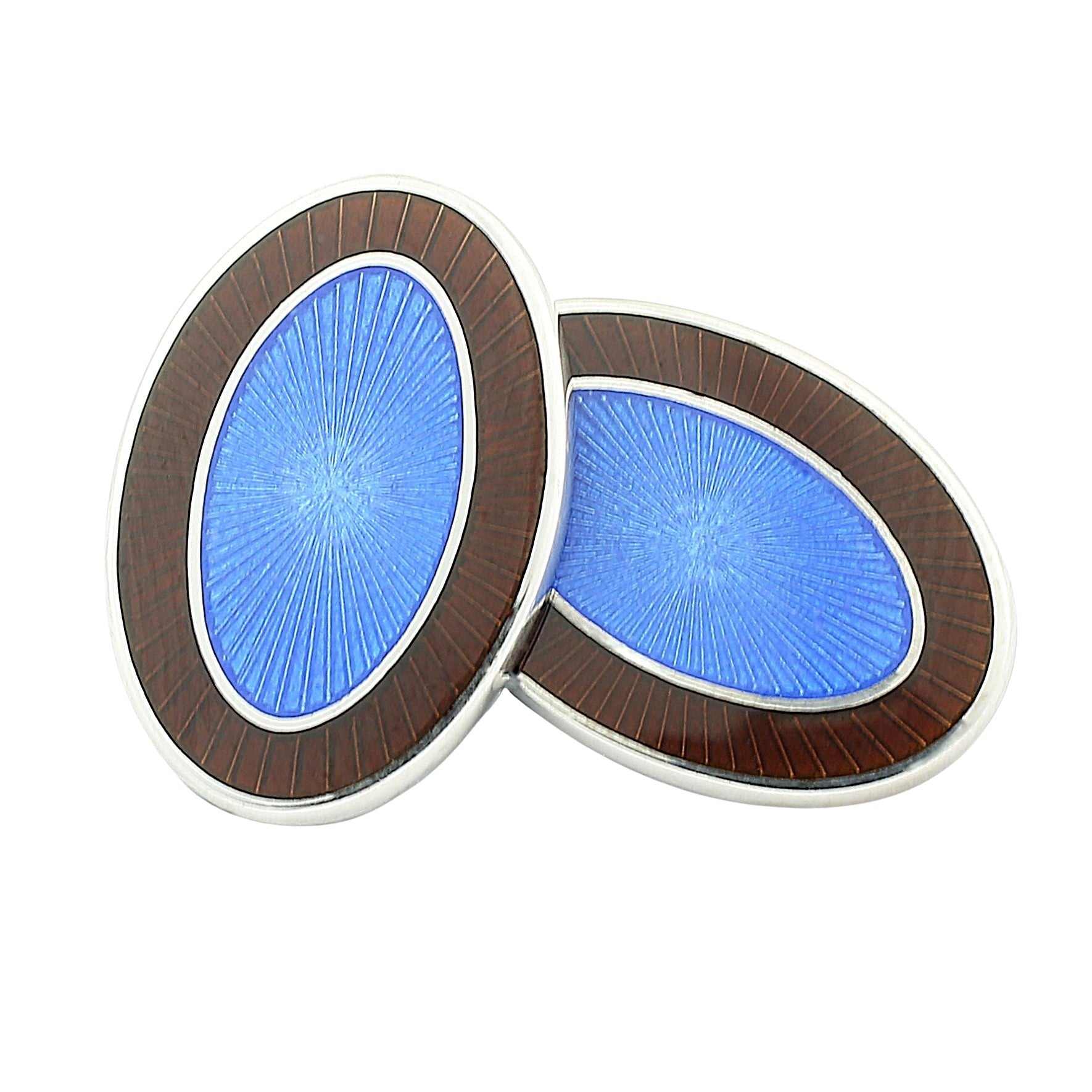 DOUBLE OVAL chocolate BROWN/BLUE ENAMEL sterling silver CUFFLINKS - main
