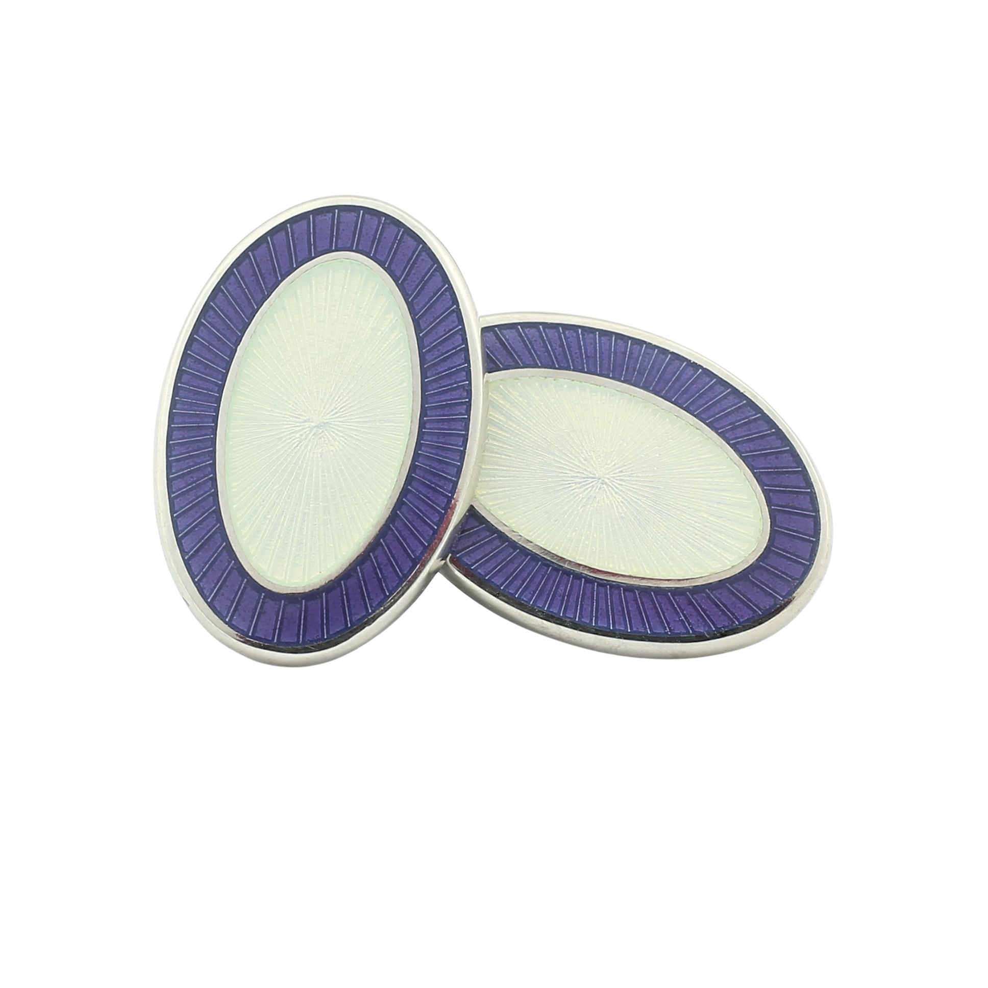 DOUBLE OVAL LAVENDER/WHITE ENAMEL CUFFLINKS - main