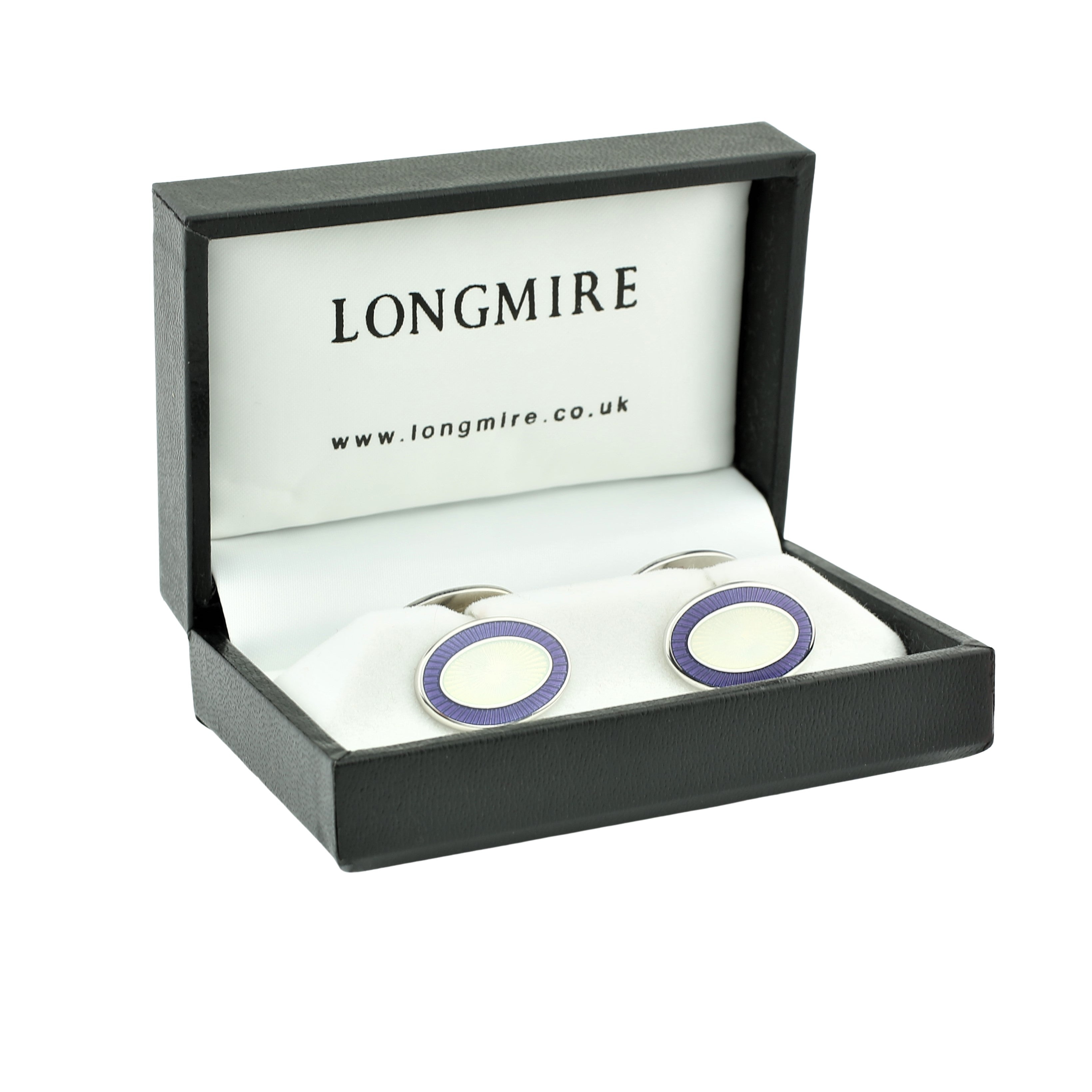 DOUBLE OVAL LAVENDER/WHITE ENAMEL sterling silver CUFFLINKS - boxed