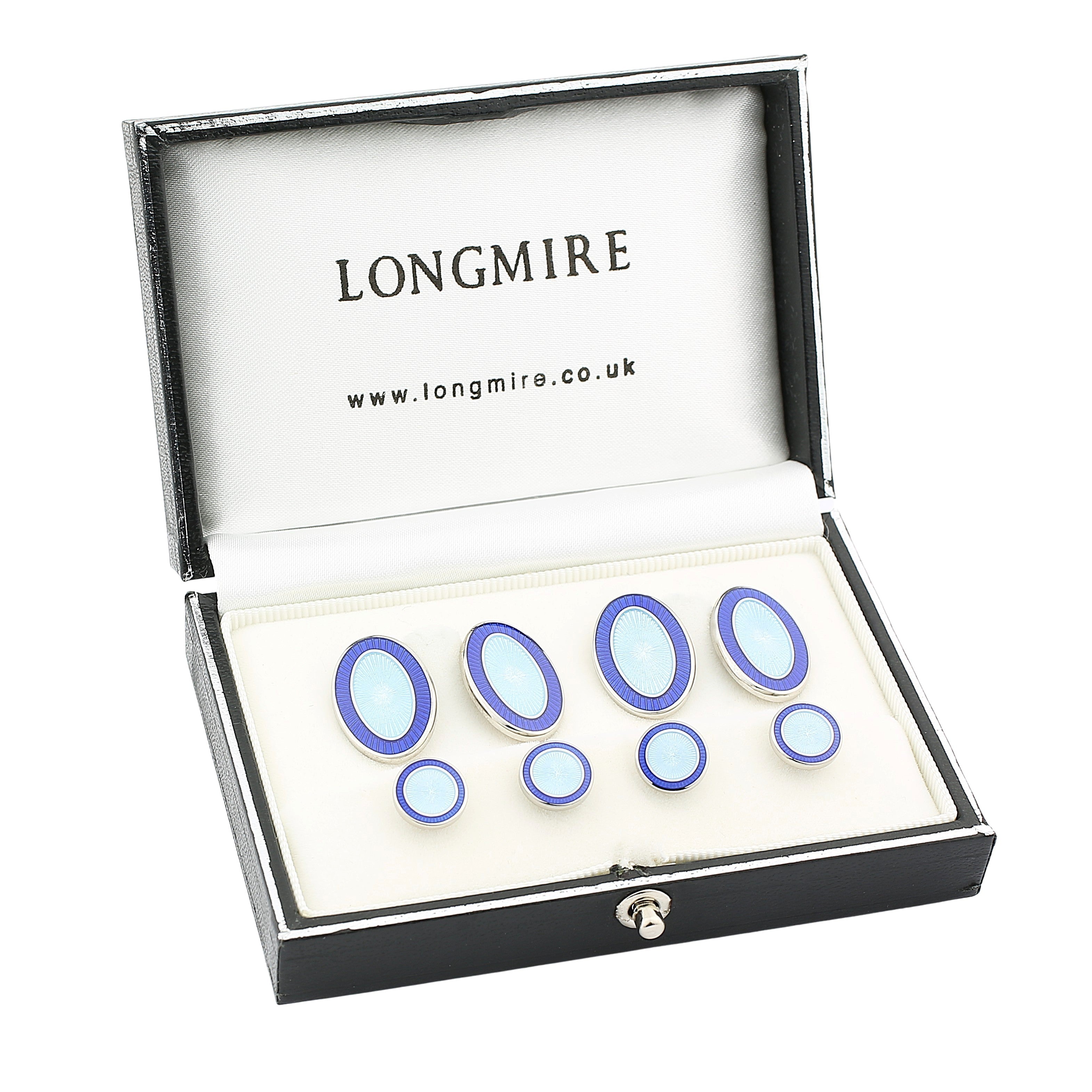DOUBLE OVAL blue/light blue enamel sterling silver dress set - boxed