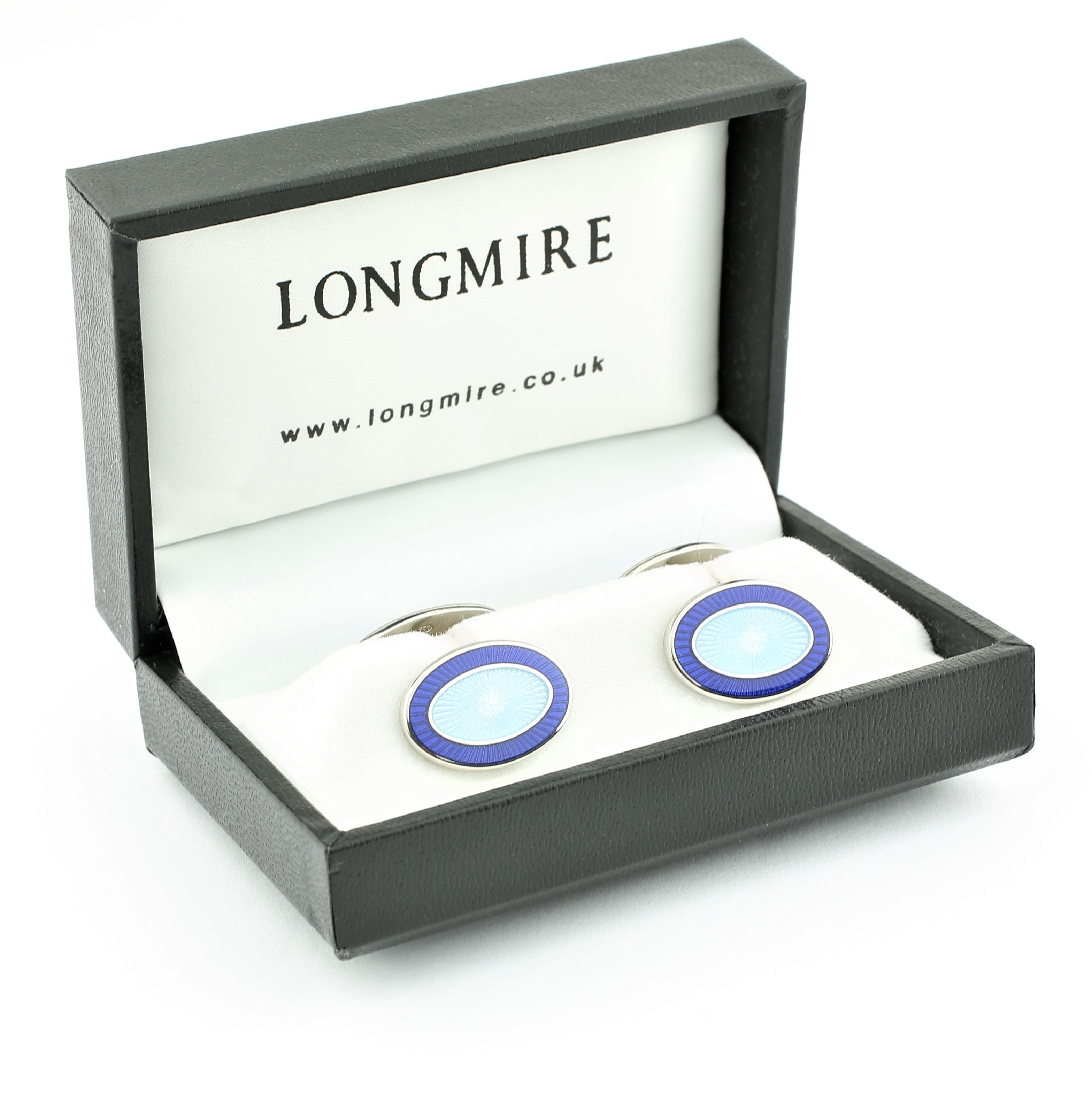 Double Oval blue/light blue luxury silver cufflinks boxed