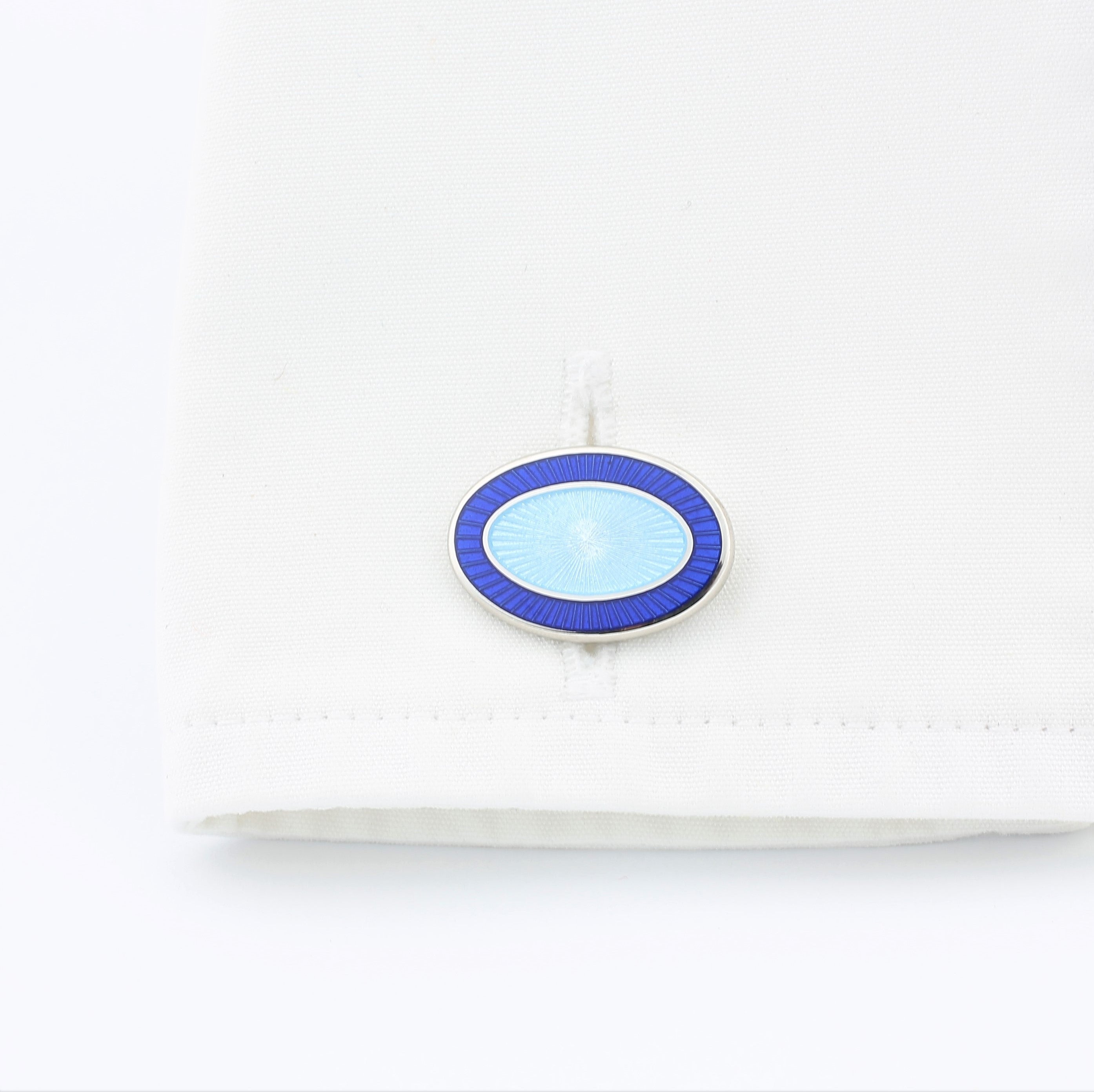Double Oval blue/light blue luxury silver cufflinks - in a cuff