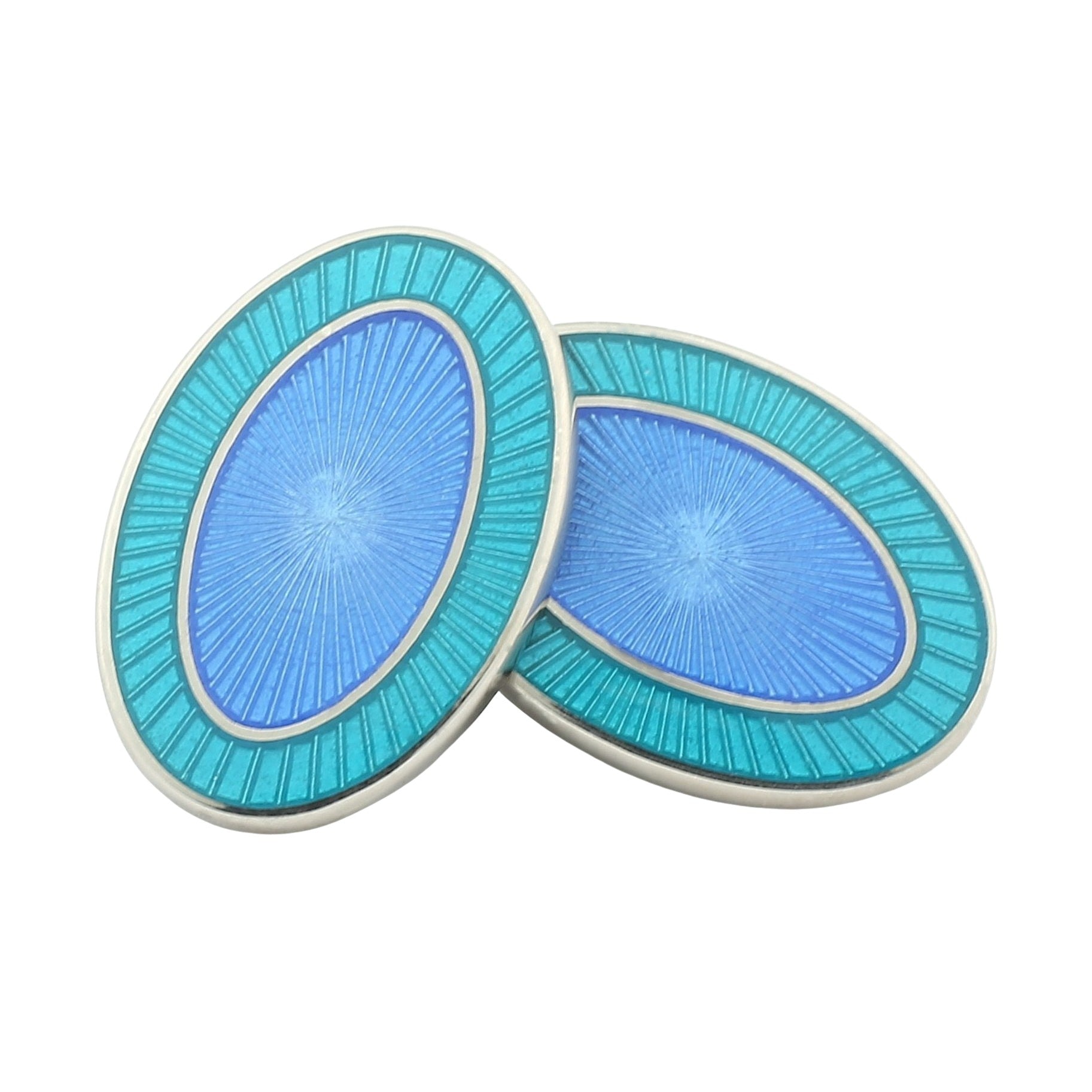 DOUBLE OVAL AQUAMARINE/BLUE ENAMEL sterling silver CUFFLINKS - main