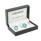 double oval pale blue/aquamarine sterling silver cufflinks - boxed