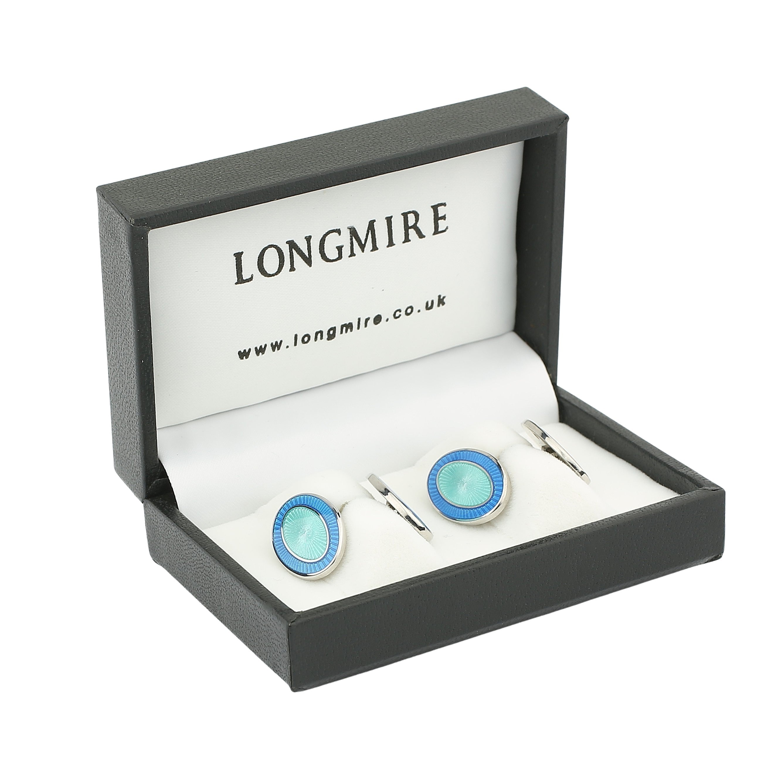 double oval pale blue/aquamarine sterling silver cufflinks - boxed