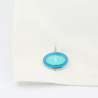 double oval pale blue/aquamarine sterling silver cufflinks - cuff