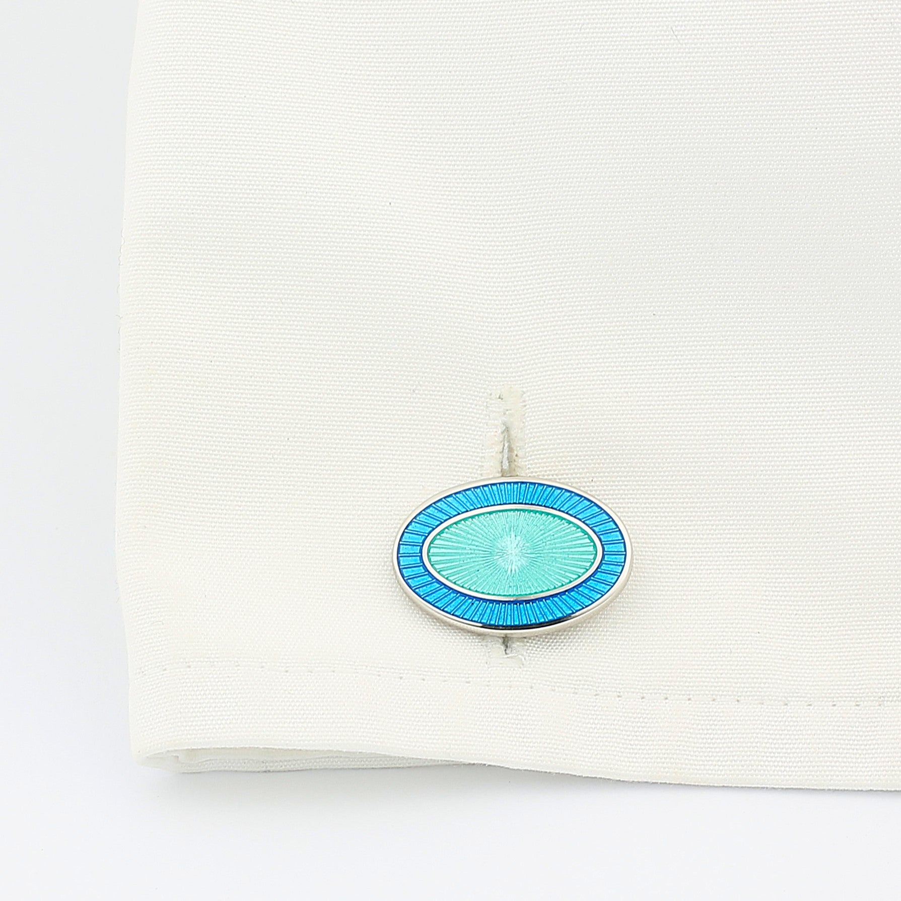 double oval pale blue/aquamarine sterling silver cufflinks - cuff